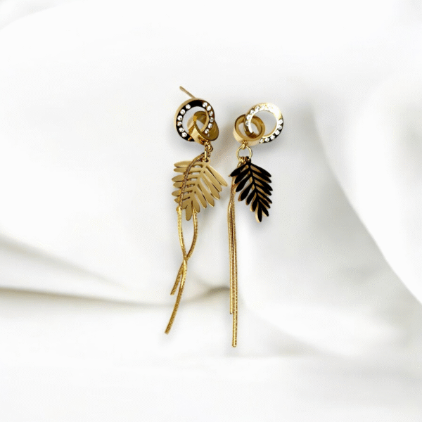 Golden Cascade Leaf Dangle Earrings - Image 2