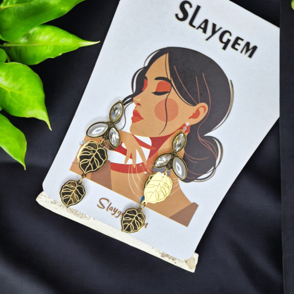 Golden Leaf Cascade Earrings - Image 2