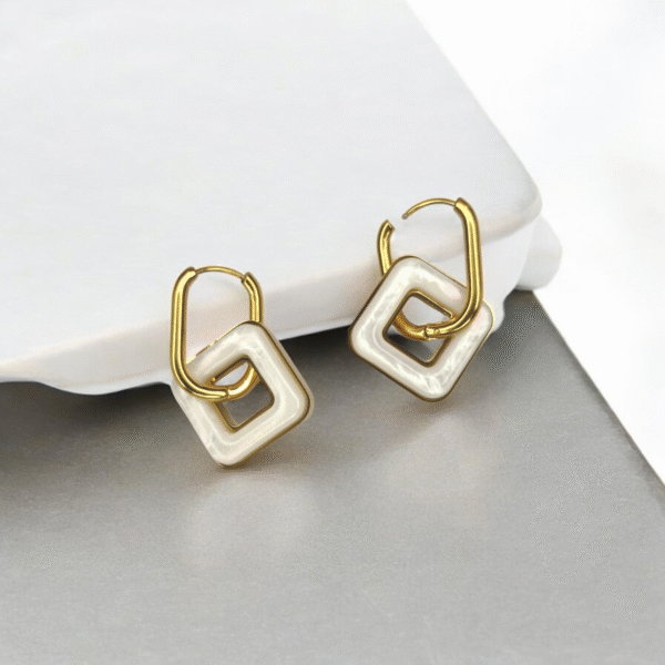 Golden Hour Geometric Earrings: Gold & Faux Pearl Hoops