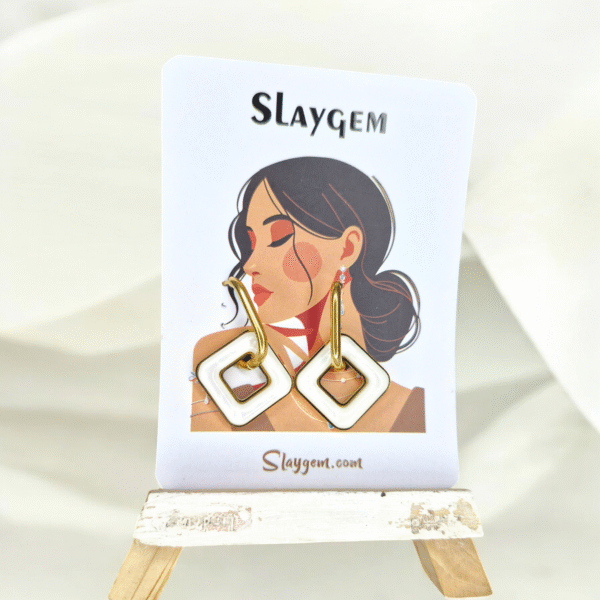 Golden Hour Geometric Earrings: Gold & Faux Pearl Hoops - Image 3