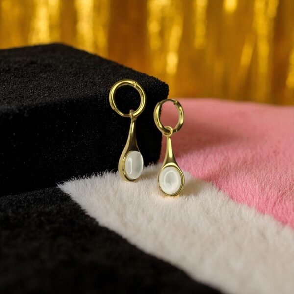 Gold & Mother-of-Pearl Drop Earrings | Slaygem - Image 2