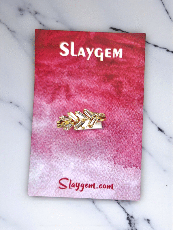 Golden Cascade Ring with Baguette Crystals - Image 3