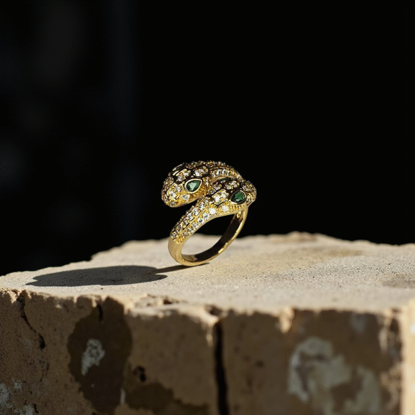 Serpentine Sparkle Ring: Gold Snake Ring with Crystals - Image 3