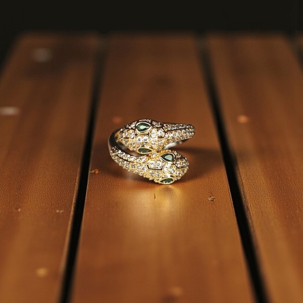 Serpentine Sparkle Ring: Gold Snake Ring with Crystals - Image 2