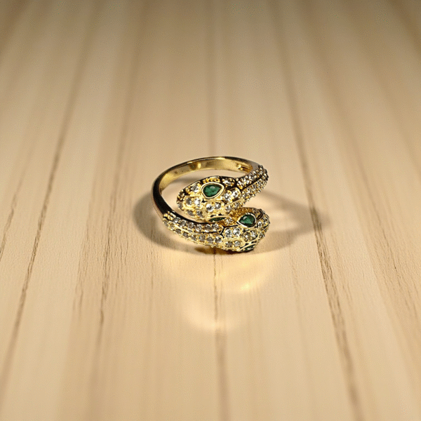 Serpentine Sparkle Ring: Gold Snake Ring with Crystals