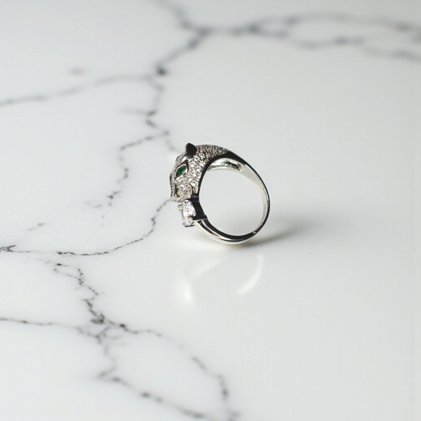 Slaygem Silver Panther Ring with Faux Emeralds - Image 3