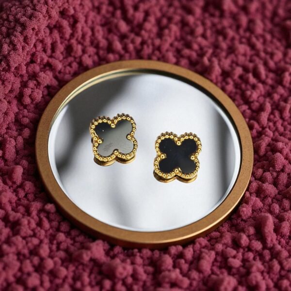 Gold-Plated Black Clover Earrings | Slaygem - Image 2