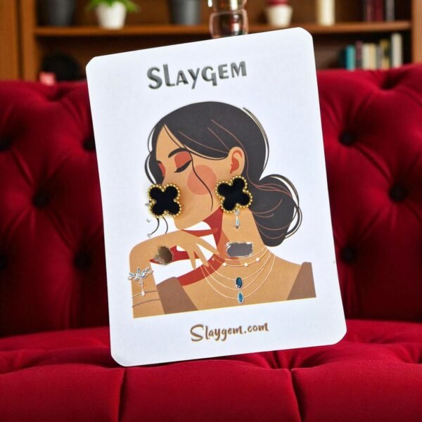Gold-Plated Black Clover Earrings | Slaygem - Image 3