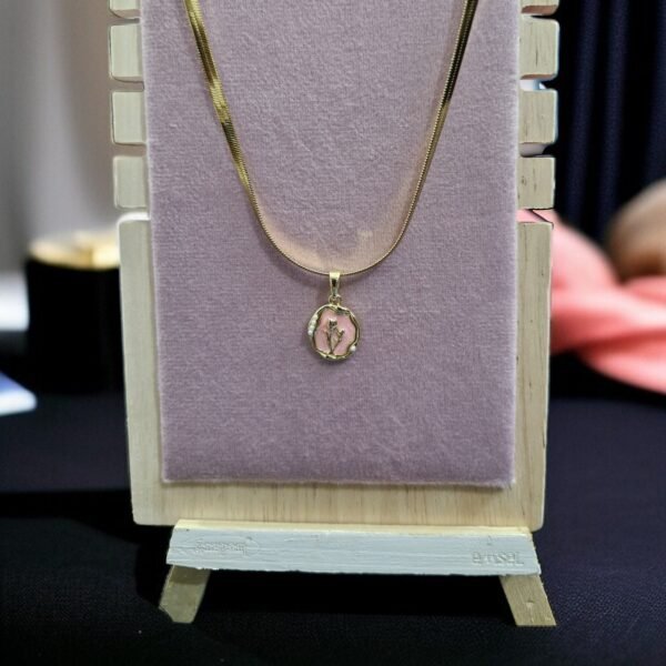 Golden Bloom Pink Floral Pendant Necklace