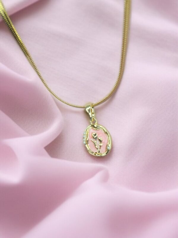 Golden Bloom Pink Floral Pendant Necklace - Image 2