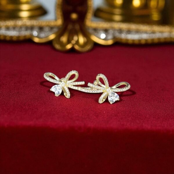 Gold-Plated Bow Stud Earrings with Crystals