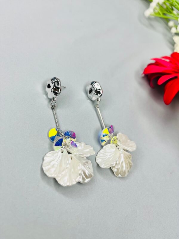 Silver Floral Drop Earrings with Crystals - Image 4