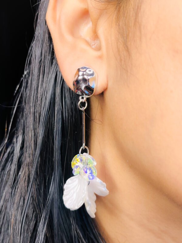 Silver Floral Drop Earrings with Crystals - Image 6