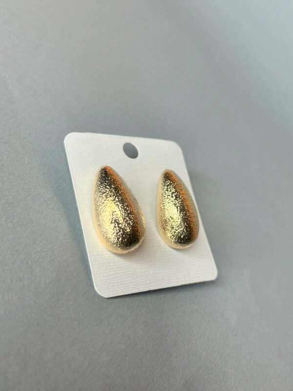 Gold Textured Teardrop Stud Earrings - Image 3