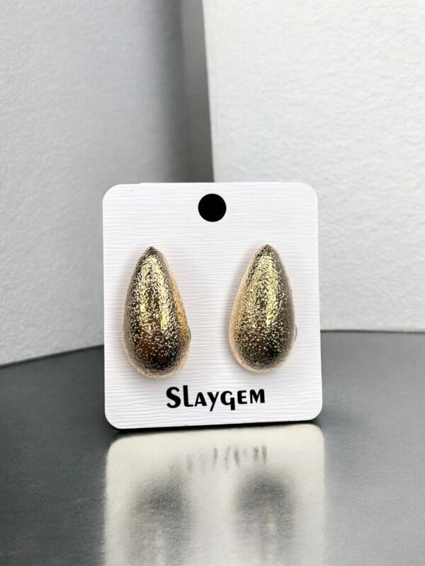 Gold Textured Teardrop Stud Earrings