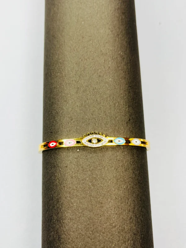 Gold Evil Eye Cuff Bracelet with Enamel & Crystals - Image 4