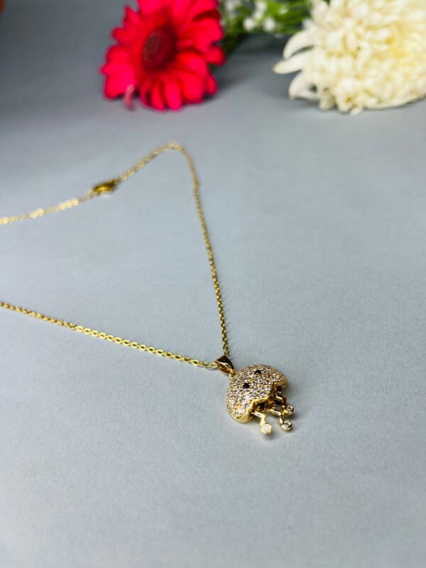 Gold Mushroom Pendant Necklace - Unique Stone Detail Charm