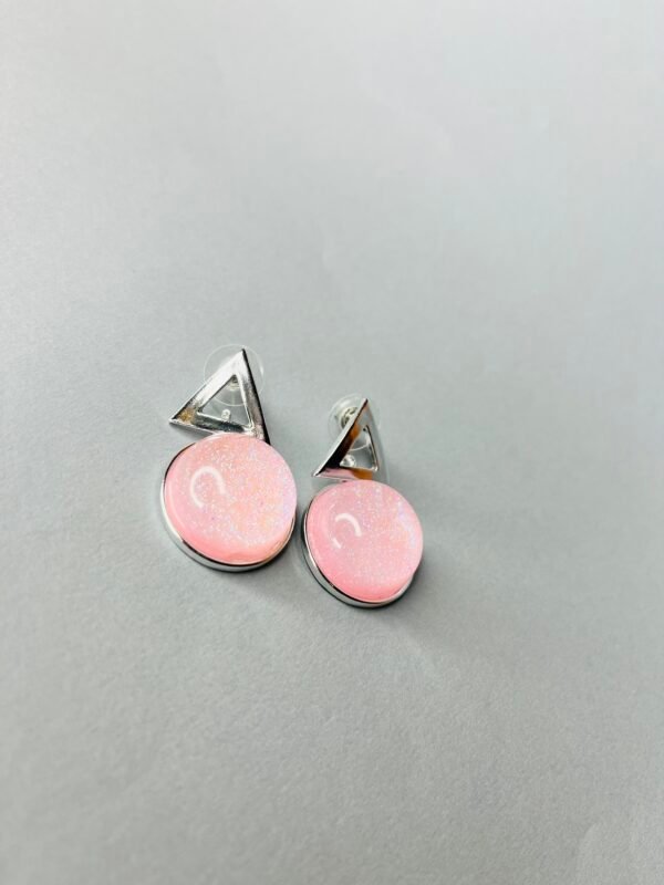 Silver Triangle & Pink Opal Stud Earrings - Image 3