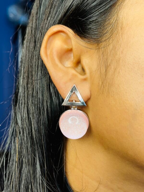 Silver Triangle & Pink Opal Stud Earrings - Image 6