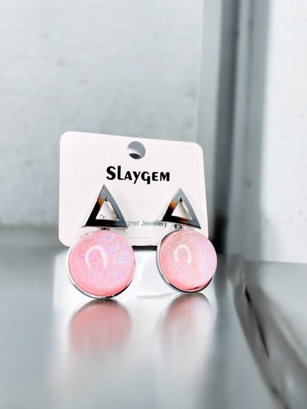 Silver Triangle & Pink Opal Stud Earrings