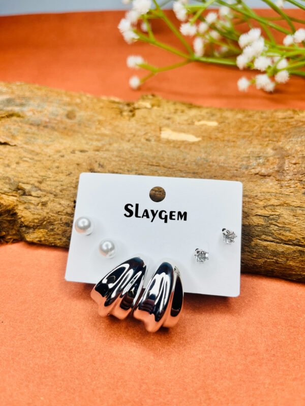 Silver Geometric Stud Earring Set - Image 5