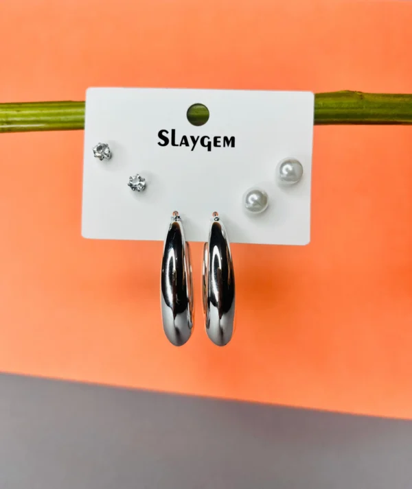 Silver Hoop & Stud Earring Set - Image 3