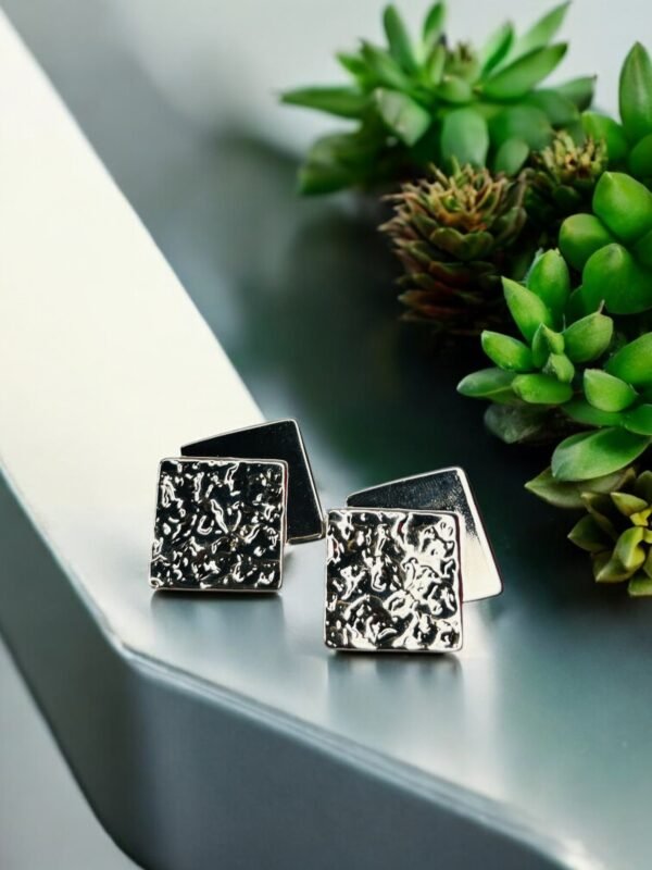 Slaygem Silver Textured Square Earrings