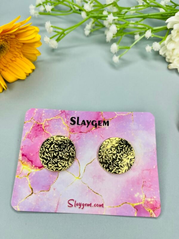 Textured Gold Disc Stud Earrings - Image 3