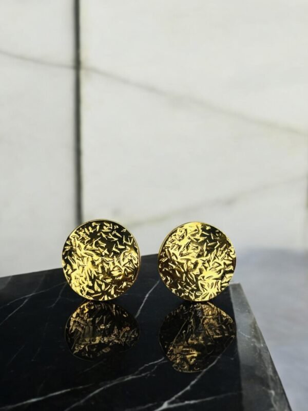 Textured Gold Disc Stud Earrings - Image 2