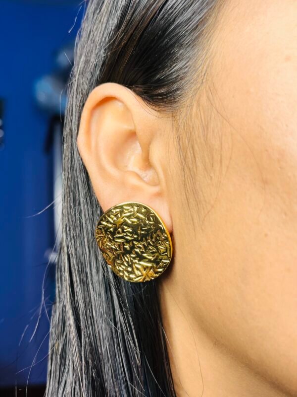 Textured Gold Disc Stud Earrings - Image 5