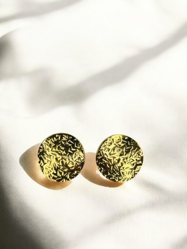 Textured Gold Disc Stud Earrings