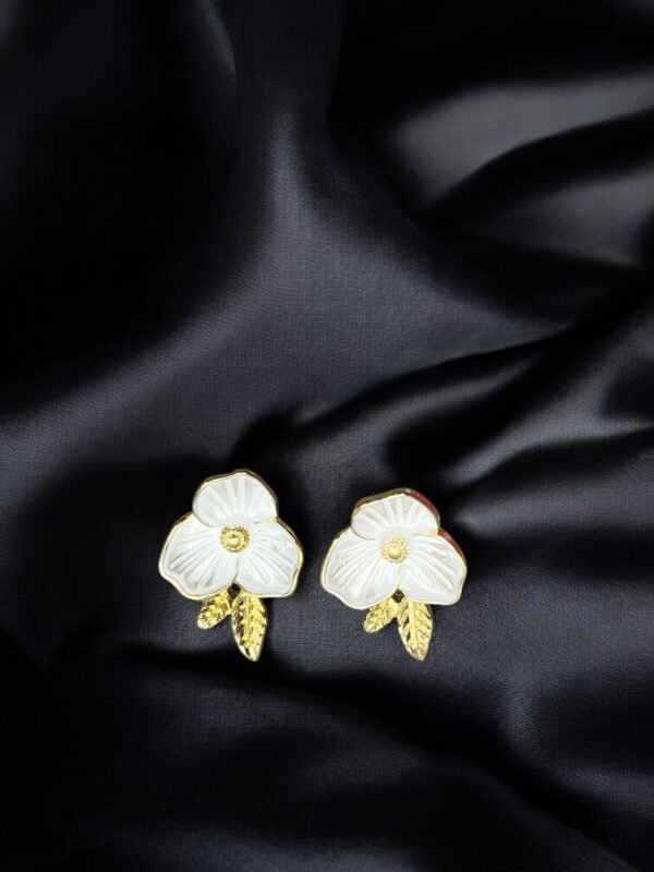 White Enamel Floral Stud Earrings