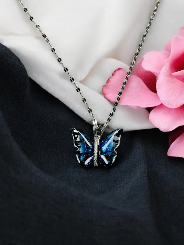 Blue Butterfly Pendant Necklace - Image 4