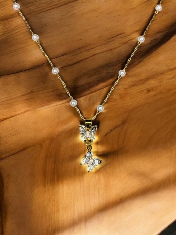 Crystal Butterfly & Pearl Necklace