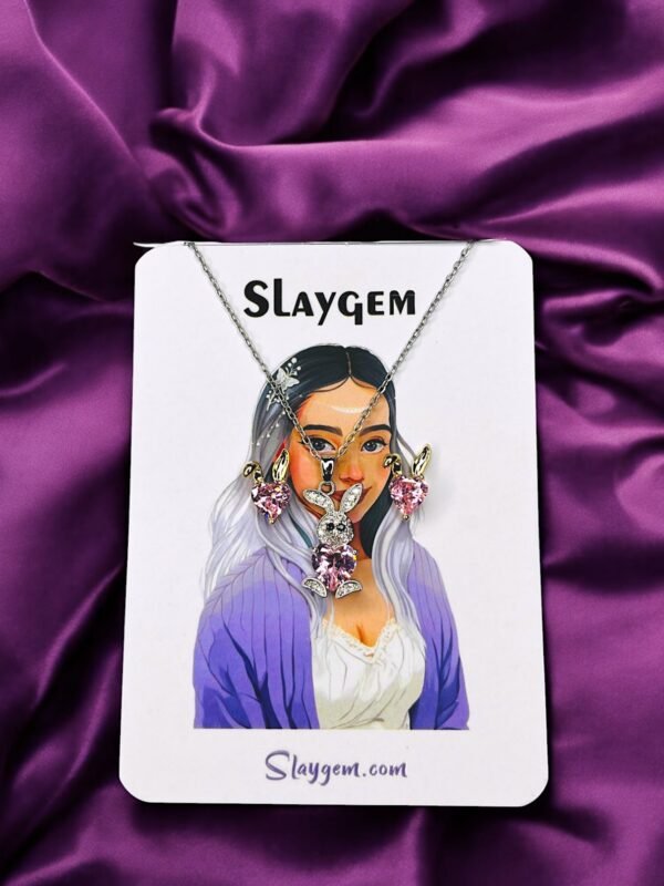 Elegant Silver Bunny Necklace & Earrings Set - Image 2