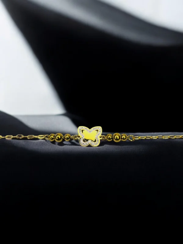 Gold Butterfly Bracelet with Crystal & Enamel