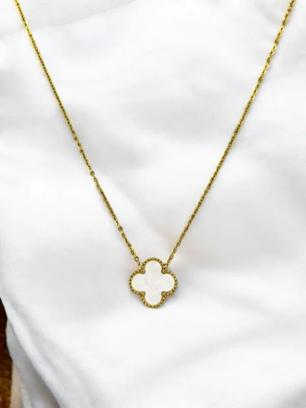 Gold Clover Pearl Necklace - Image 3