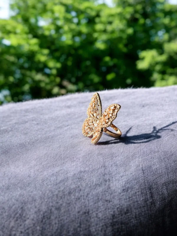 Gold CZ Butterfly Cocktail Ring - Image 2