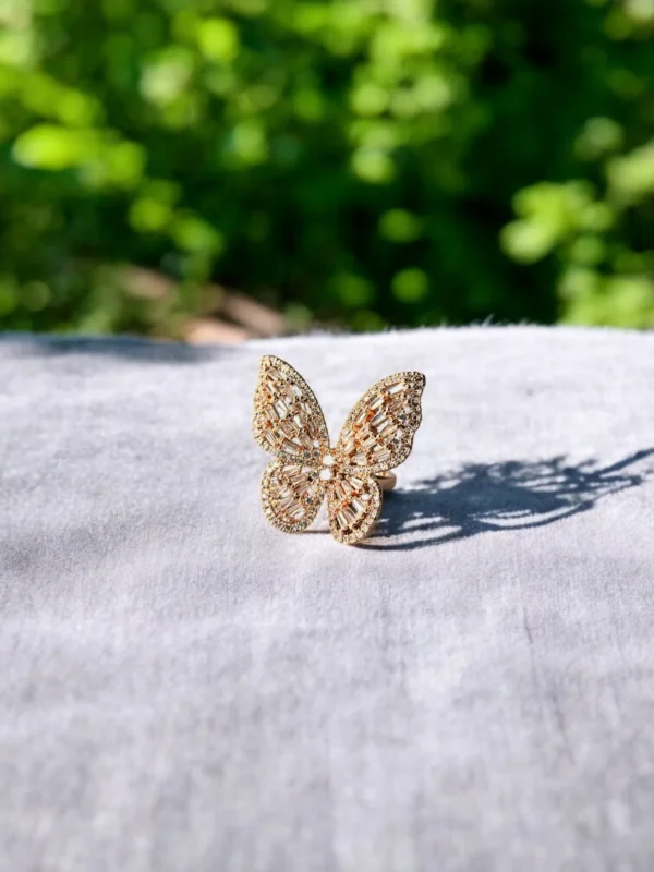 Gold CZ Butterfly Cocktail Ring - Image 3