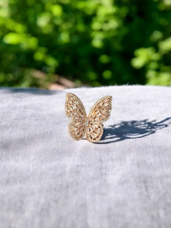 Gold CZ Butterfly Cocktail Ring