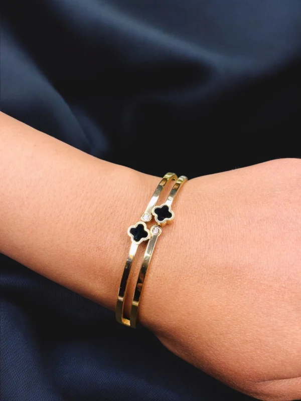 Gold Double Band Clover Cuff Bracelet