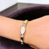 Gold Evil Eye Cuff Bracelet with White Enamel