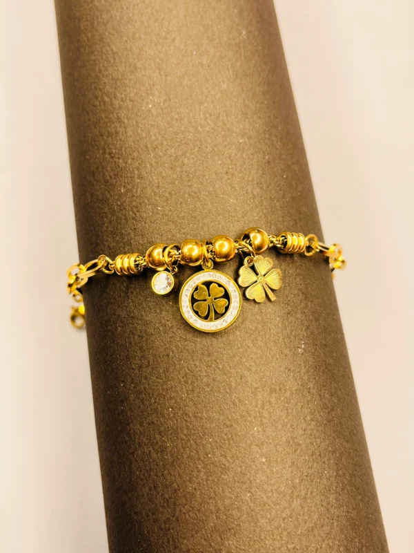 Gold Floral Clover Charm Bracelet - Image 4