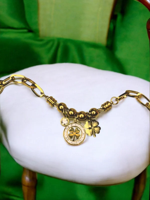 Gold Floral Clover Charm Bracelet