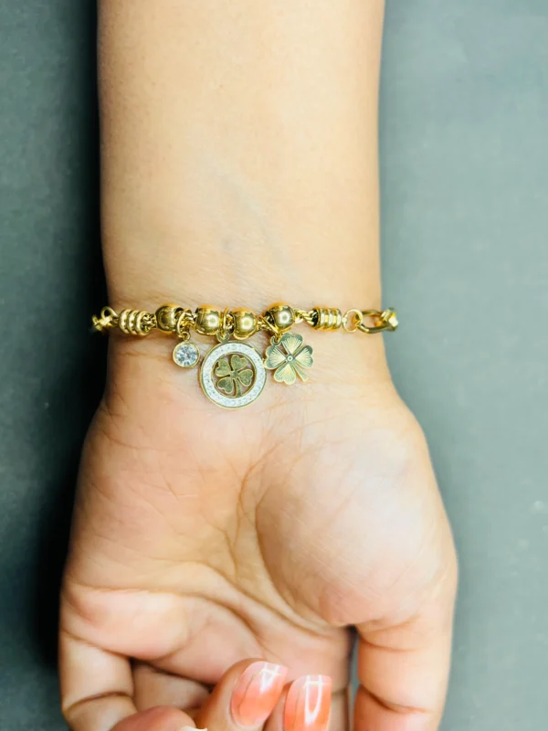 Gold Floral Clover Charm Bracelet - Image 2