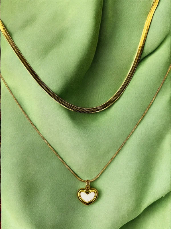 Gold Layered Heart Pendant Necklace Set