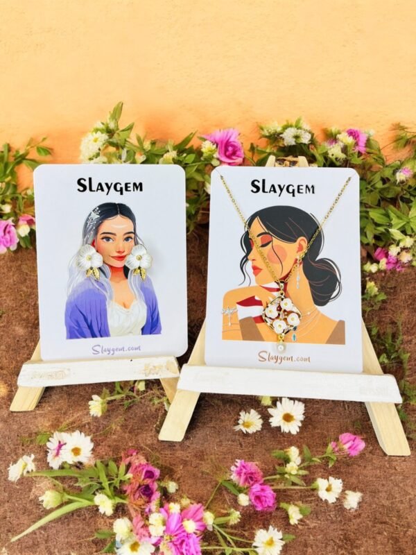 Gold-Plated Floral Necklace & Earrings – Pearl Accents - Image 3