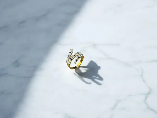 Gold Snake Ring with Rhinestones