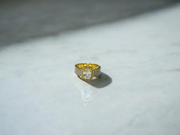 Adjustable Gold Ring with Sparkling Stone - Image 3