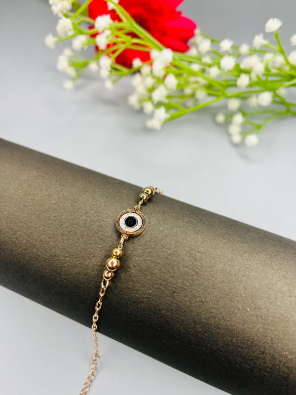 Rose Gold Beaded Bracelet with Crystal Charm - Image 4